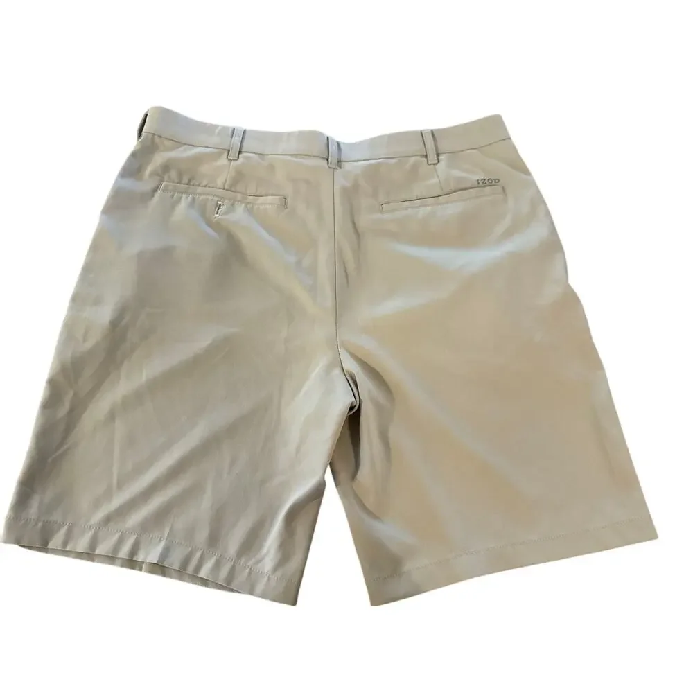 IZOD Golf Shorts Men’s 38 Khaki Straight Fit Performance Flat Front